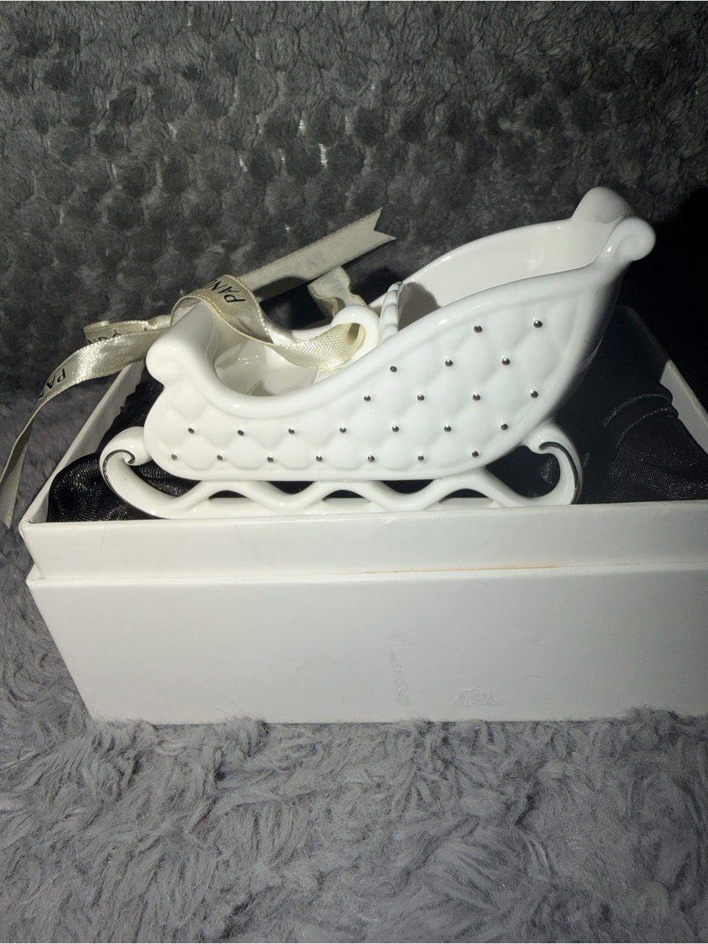 Pandora White Quilted Sleigh Sliegh Ornament with Silver Accents 2014